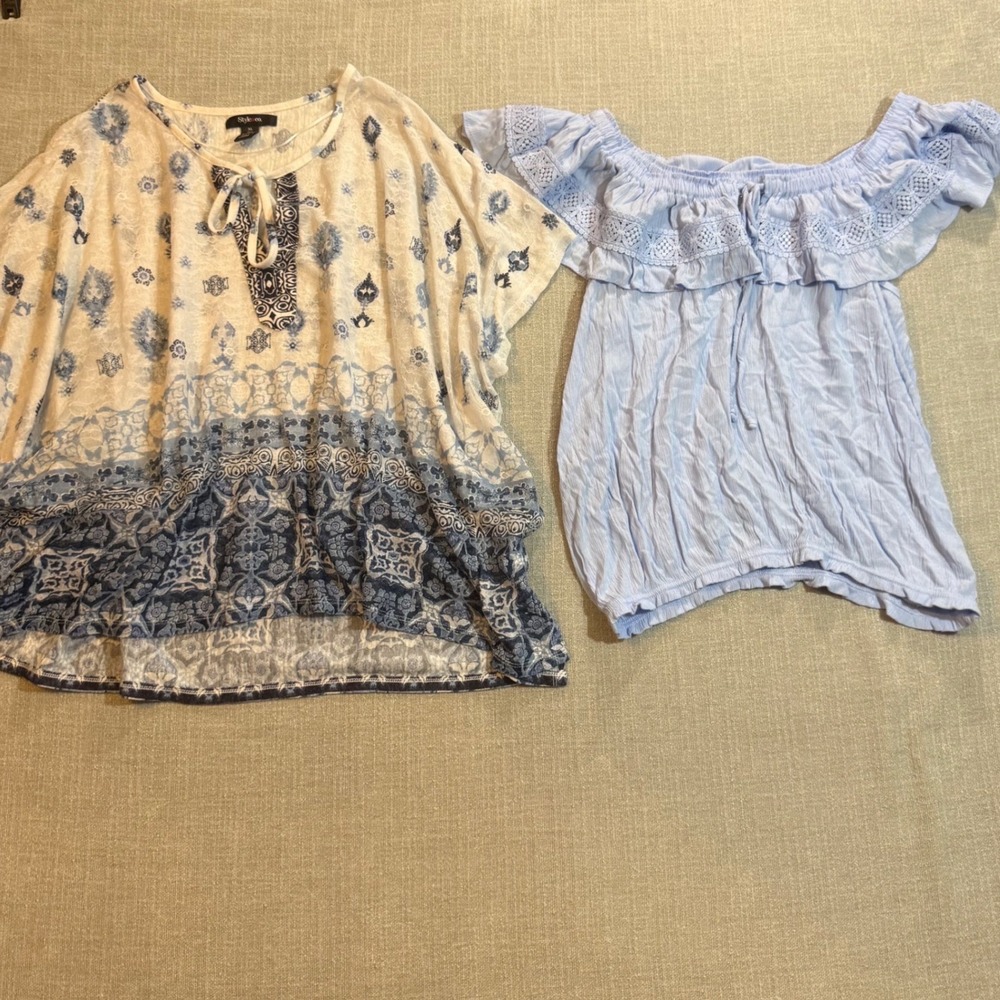 Lot 4 Women Boho Summer Tops XL Blue Pink White Bundle Whimsical Y2K - Picture 4 of 6